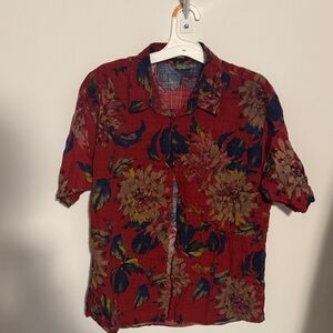 Floral Red Casual Button Down Shirt